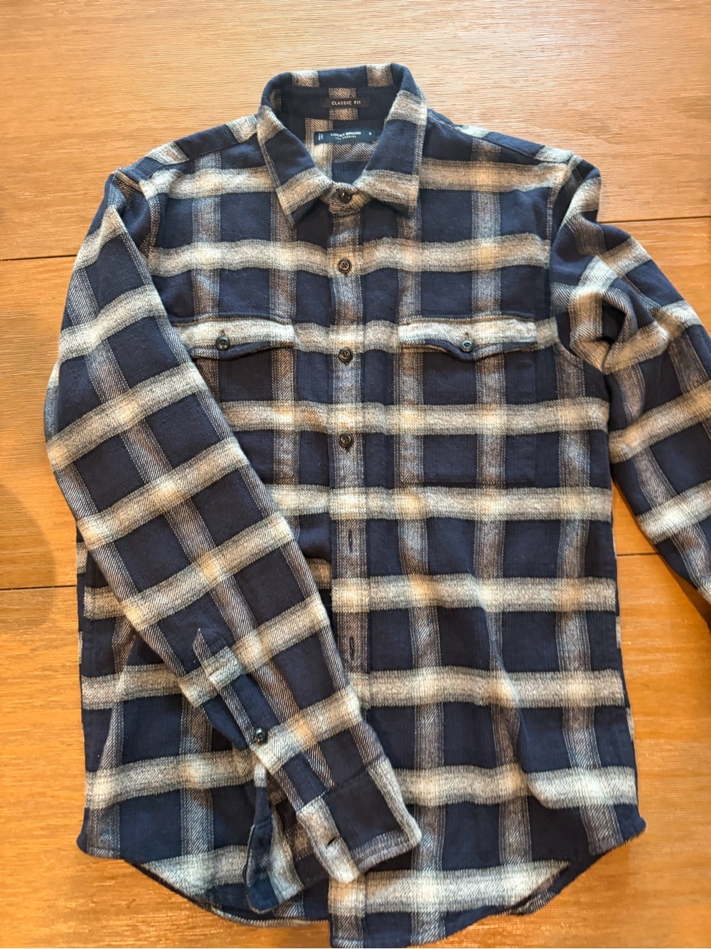 Lucky Brand Navy and Cream Plaid Shirt
